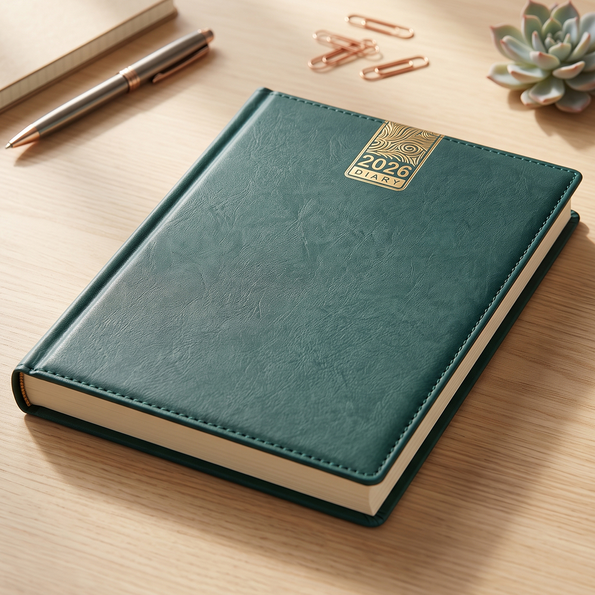 Leather Texture Cover 2026 Diary Green