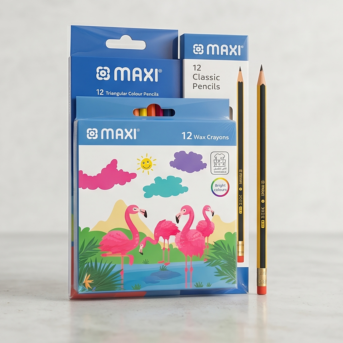 Maxi Colouring Set Classic 12 Wax Crayons, Triangular Colour Pencils