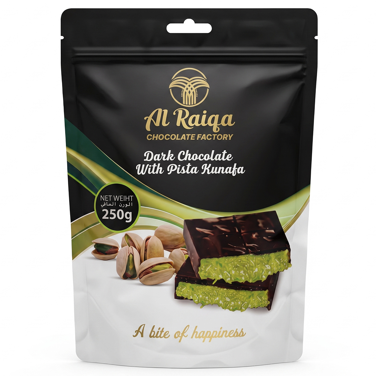 Al Raiqa Dark Chocolate with Pista Kunafa 250g