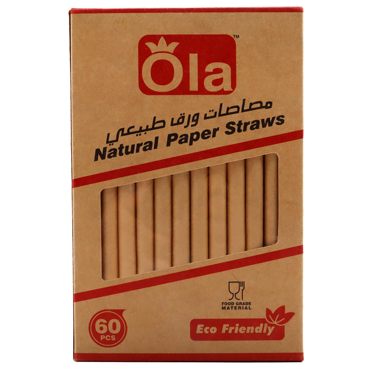 Ola Natural Paper Straws Brown 60 Pieces 1 Pack