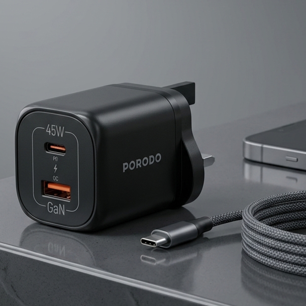 Porodo Gan Dual Usb+C Fast Charger 45W