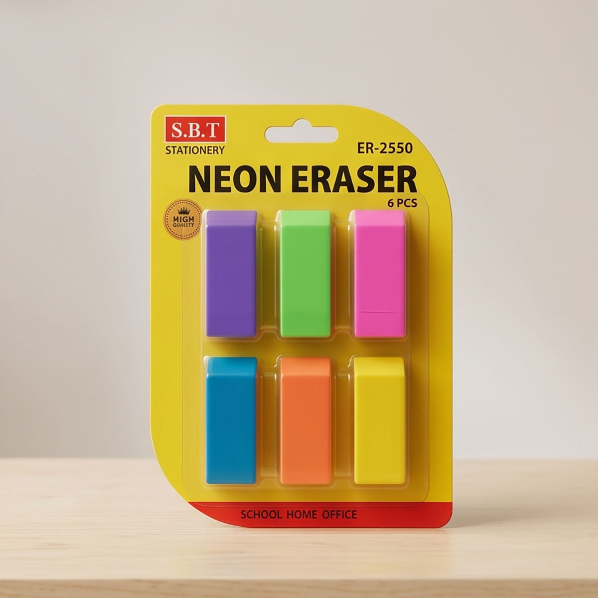 S.B.T Neon Stationery Eraser 6 Pieces