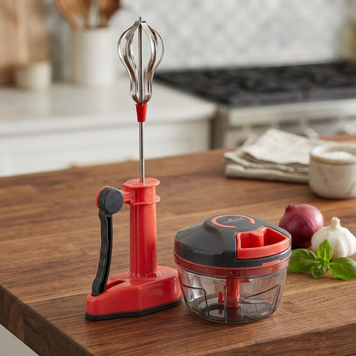 Manual Vegetable Chopper & Hand Wisk Set