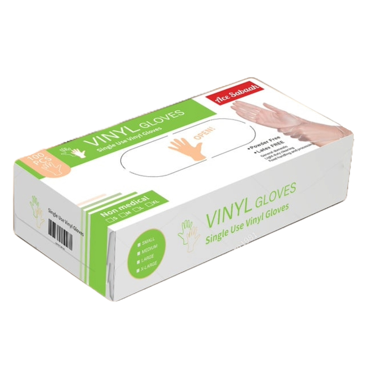 Ace Sabaah Vinyl Gloves Single Medium 100 Pieces