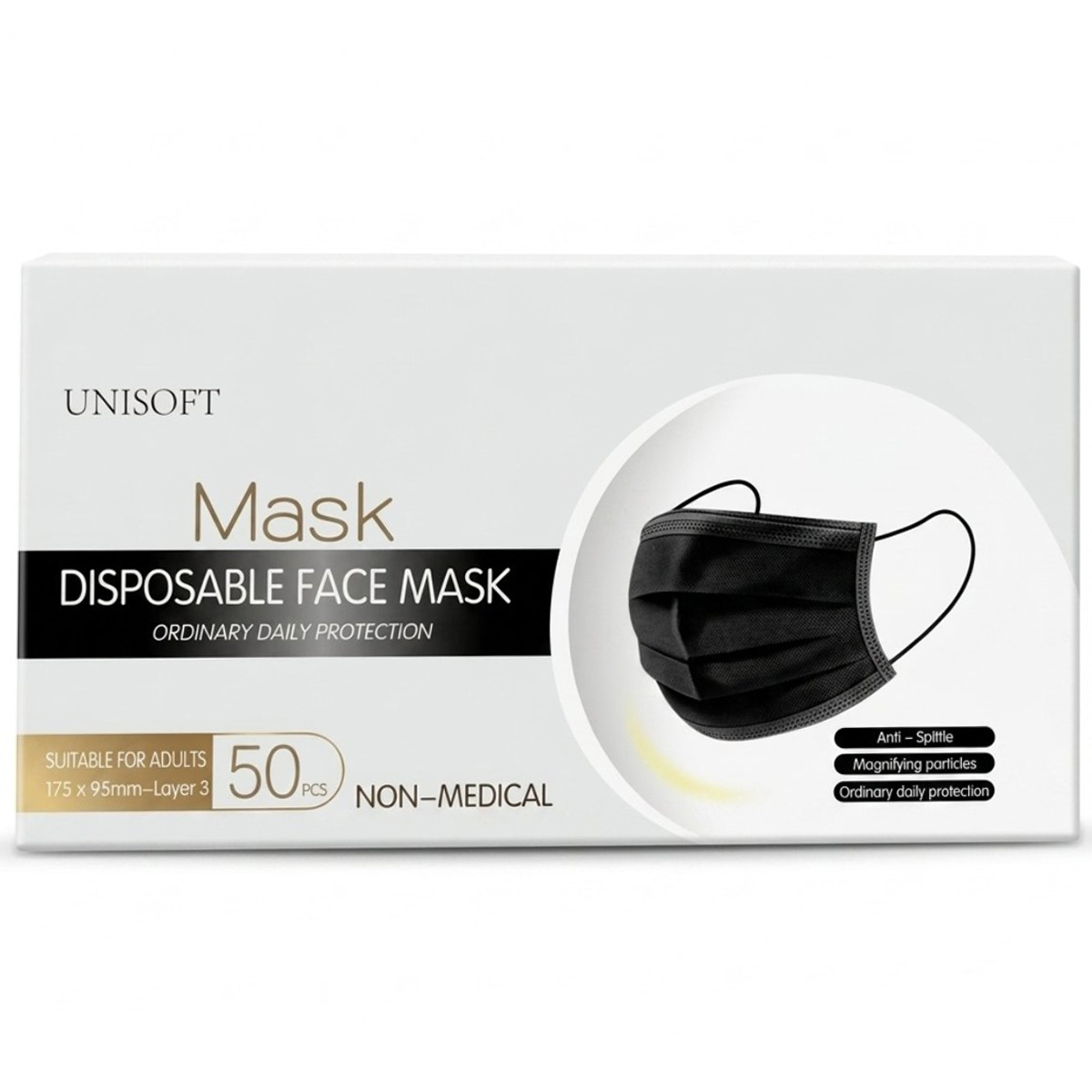 Unisoft Disposable Face Mask 1 Pack 50 Pieces Black