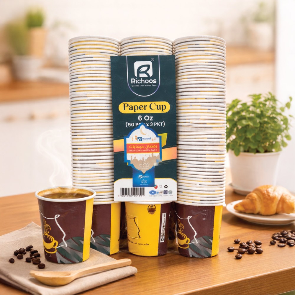 Richoos Disposable Paper Cups 180ml, 50 Pieces, 3 Packets