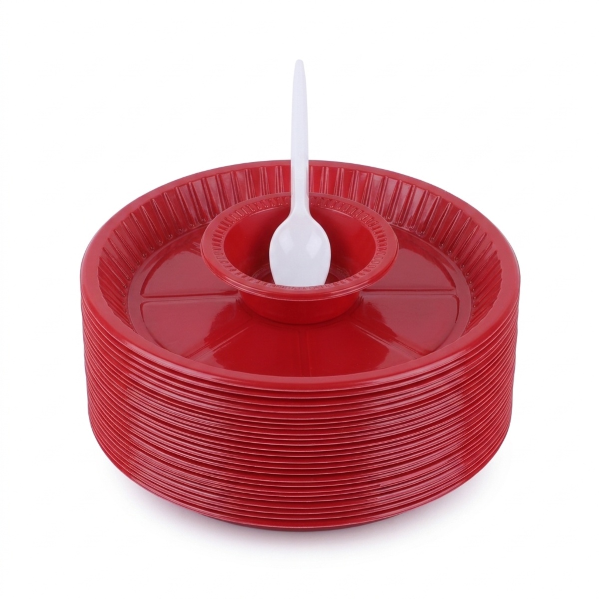 Party Essentials Combo Pack Red Plastic Plates, Bowls, Cups & Spoons