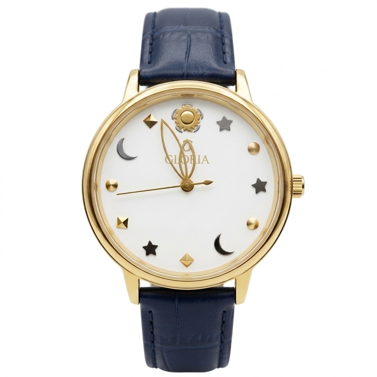 Gloria Leather Strap Formal Watch For Women In Golden & White Color