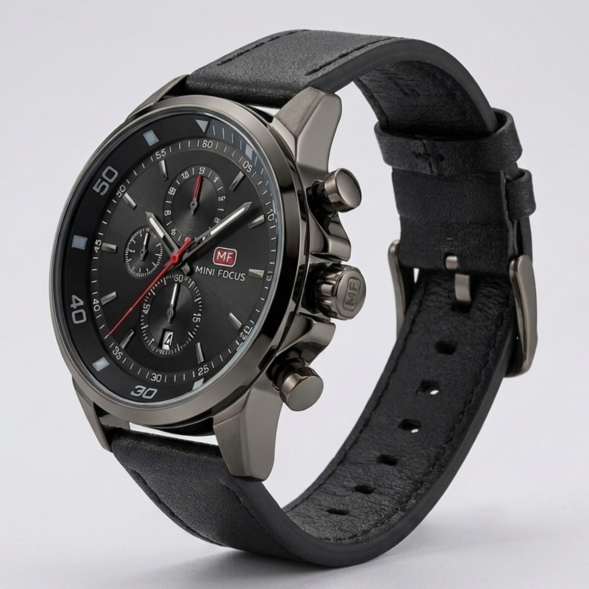 Mini Focus Mens Leather Watch With Date Function