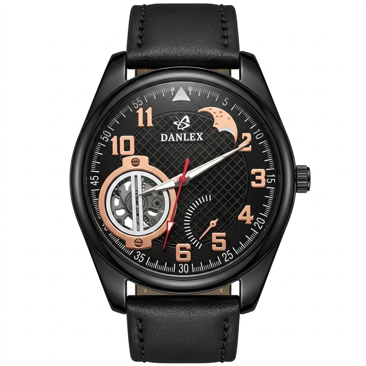 Danlex Leather Strap Formal Watch For Men In Black Color