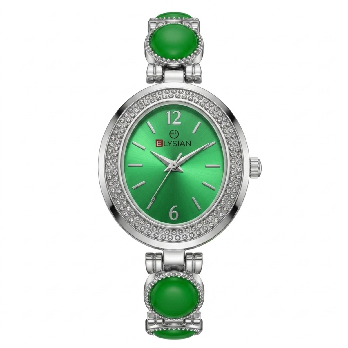 Elysian Formal Watch For Women In Silver & Green Color