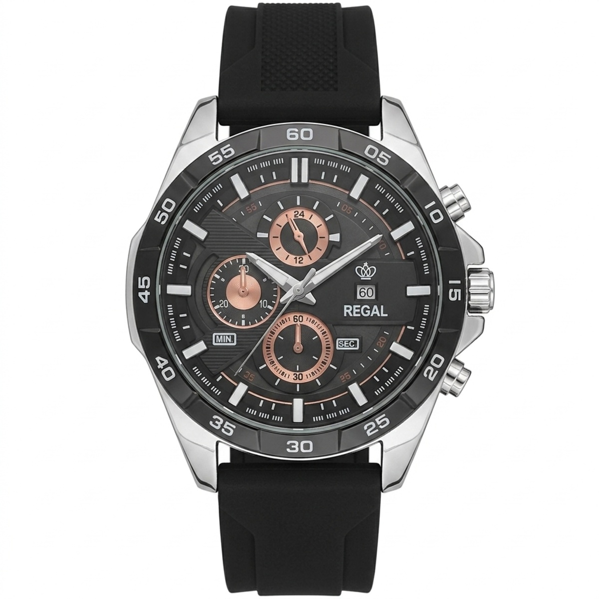Regal Rubber Strap Formal Watch For Men In Silver & Black Color
