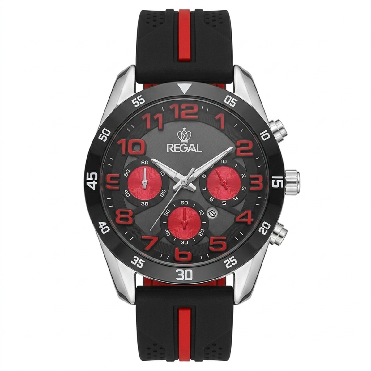 Regal Rubber Strap Formal Watch For Men In Black & Red Color