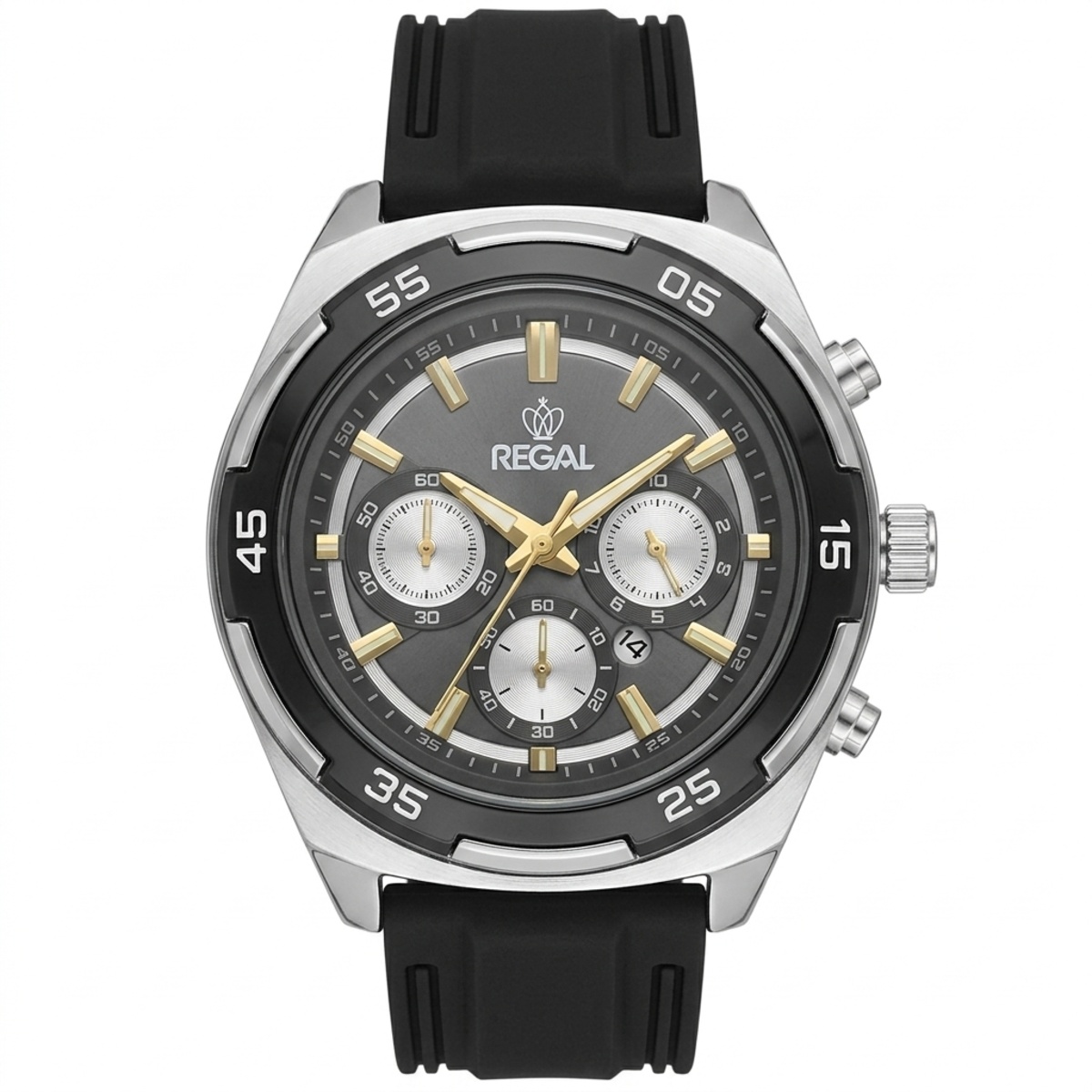 Regal Rubber Strap Formal Watch For Men In Black & Silver Color