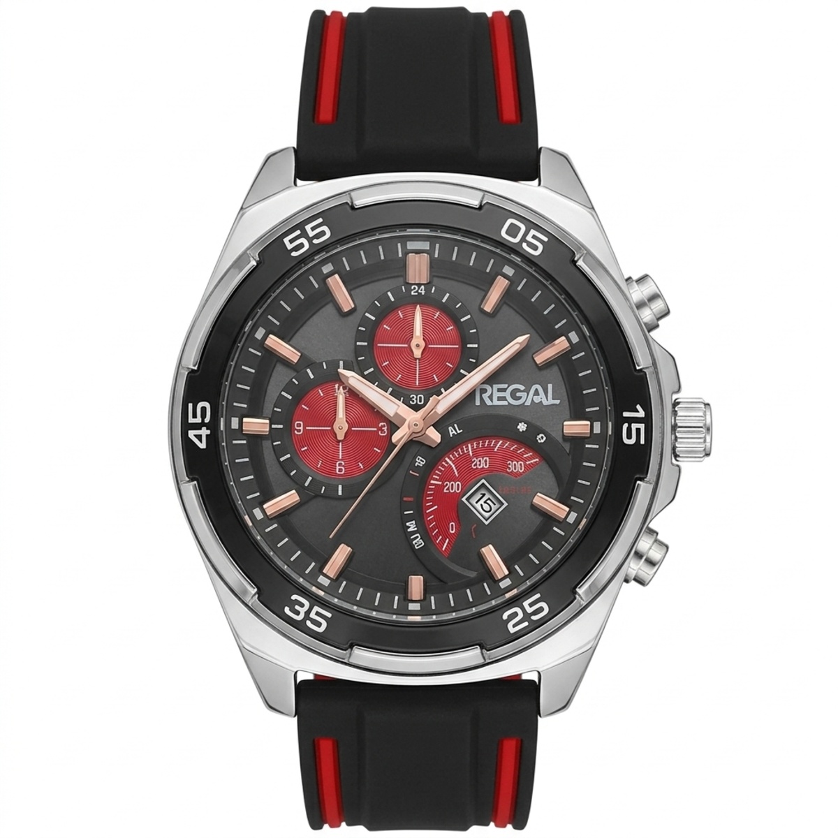 Regal Rubber Strap Formal Watch For Men In Red & Black Color