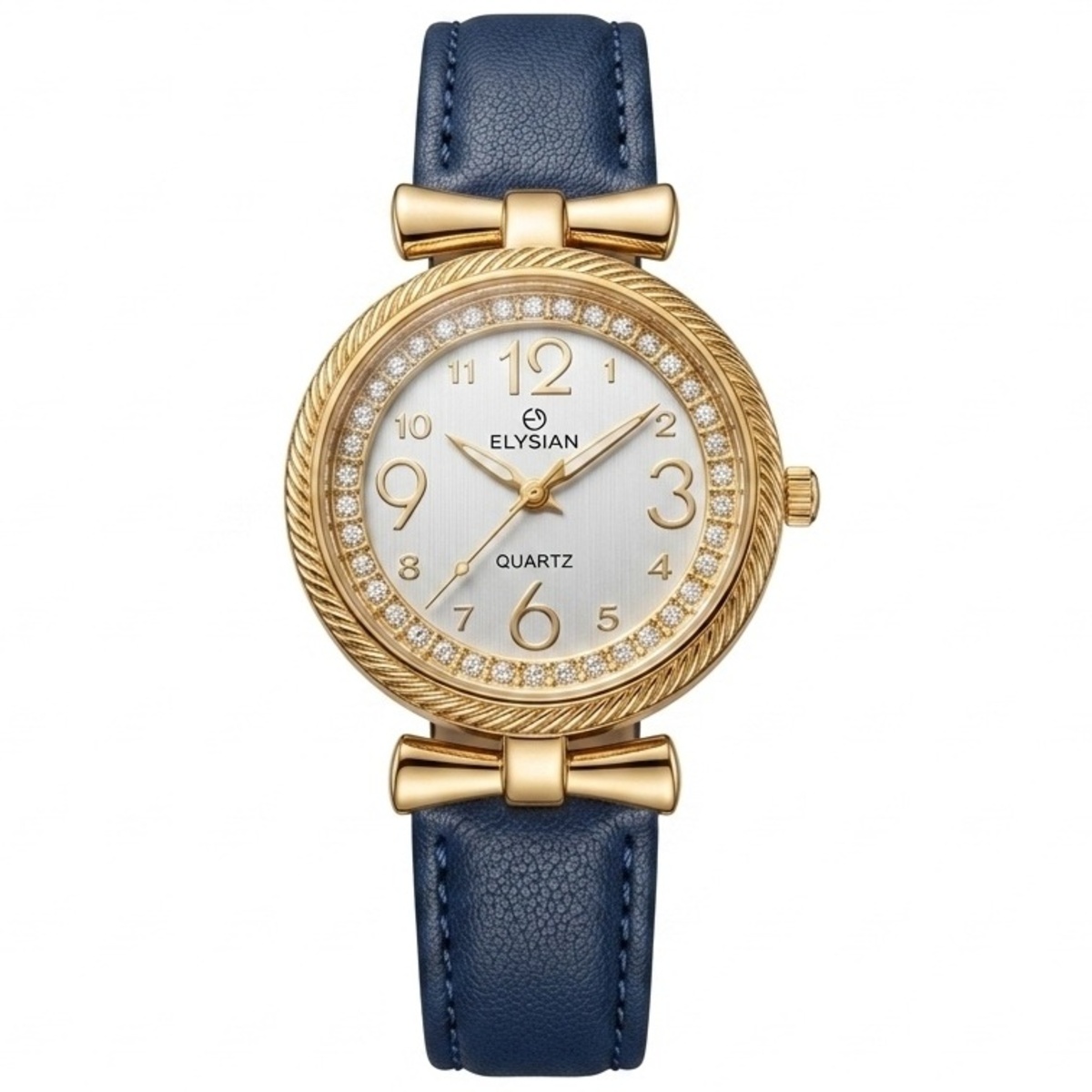 Elysian Rubber Strap Formal Watch For Women In Blue & Golden Color
