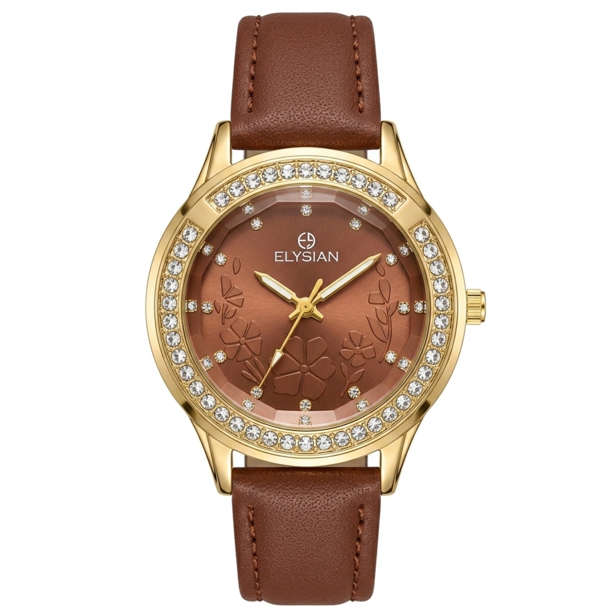 Elysian Rubber Strap Formal Watch For Women In Copper & Golden Color