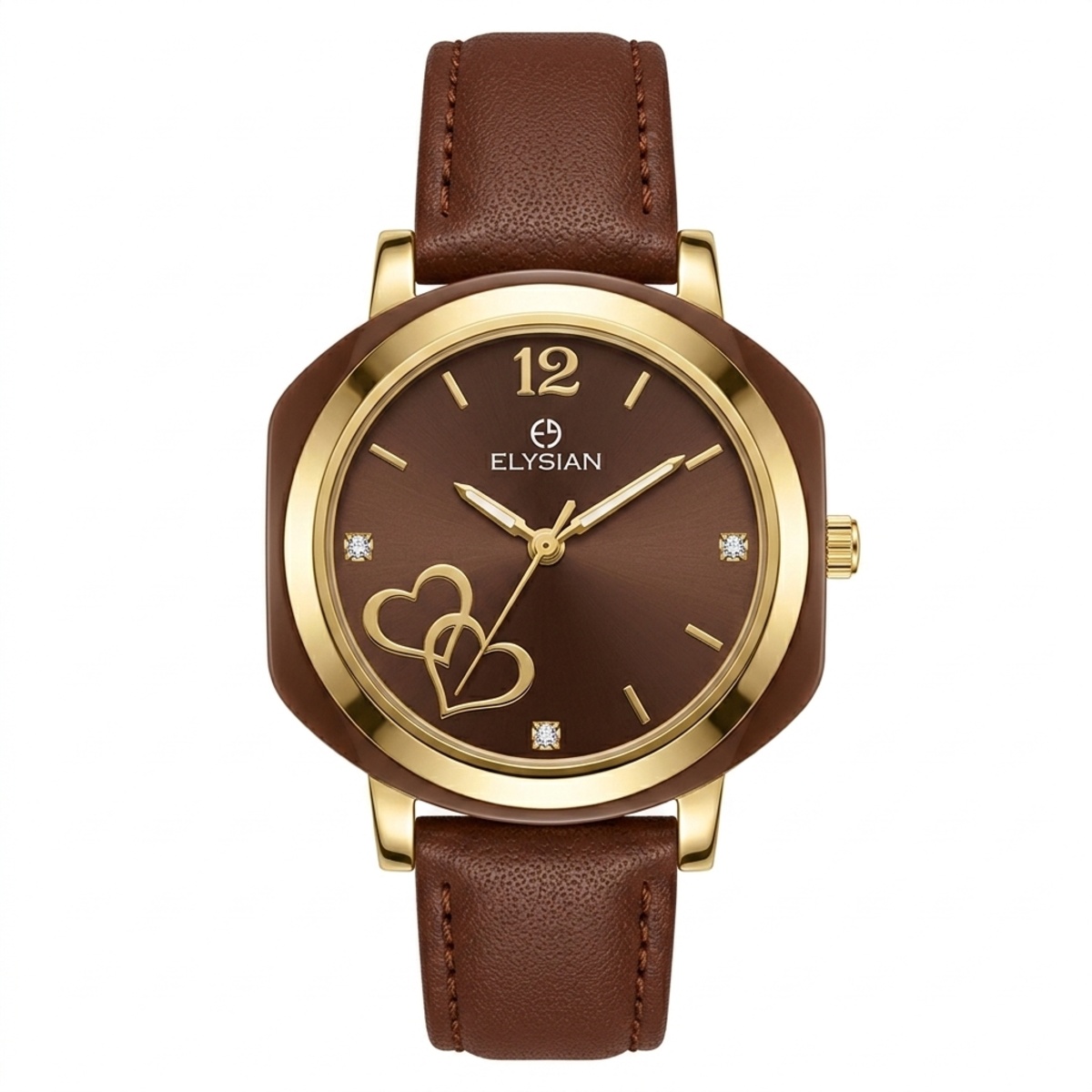 Elysian Rubber Strap Formal Watch For Women In Copper & Golden Color