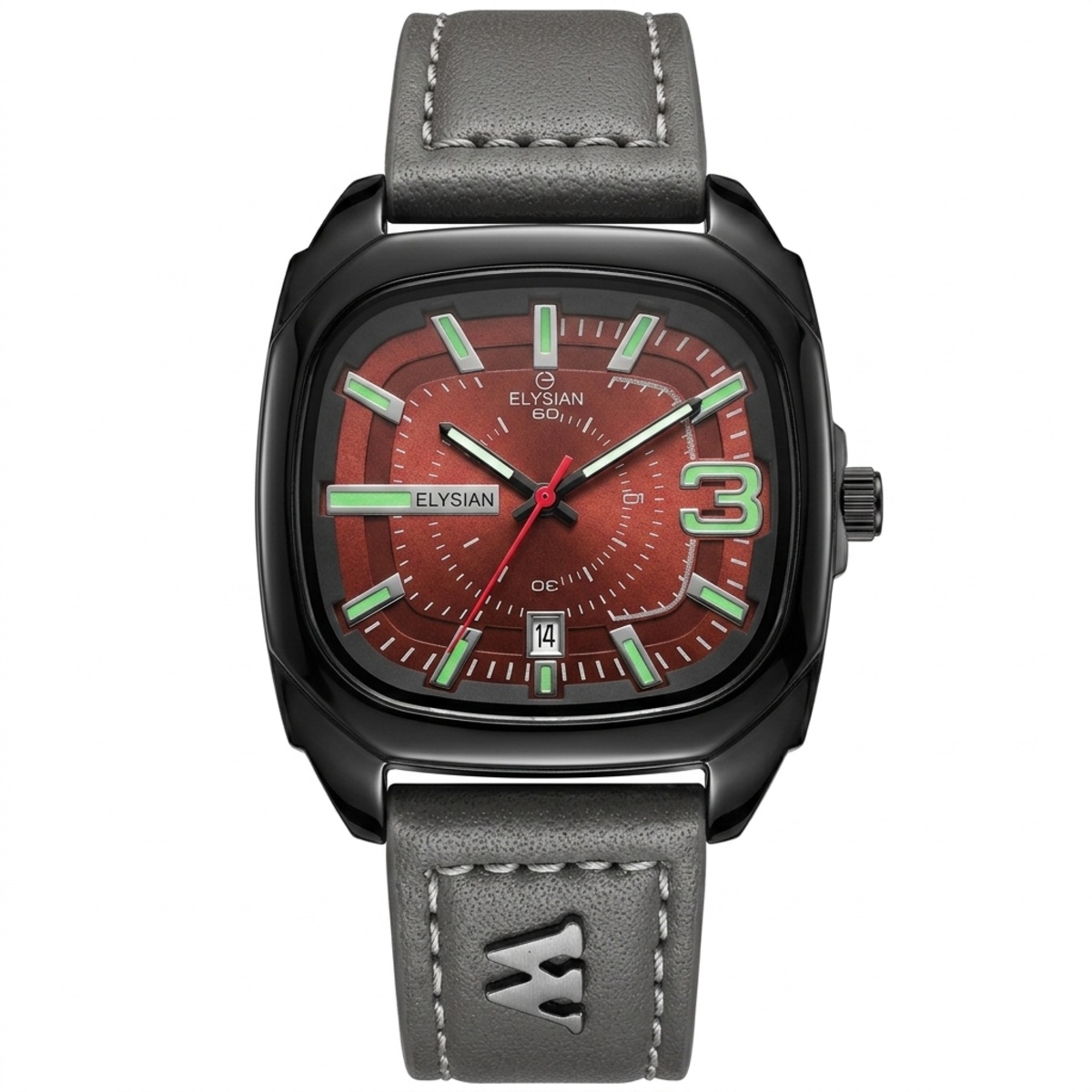 Elysian Leather Strap Formal Watch For Men In Grey & Red Color
