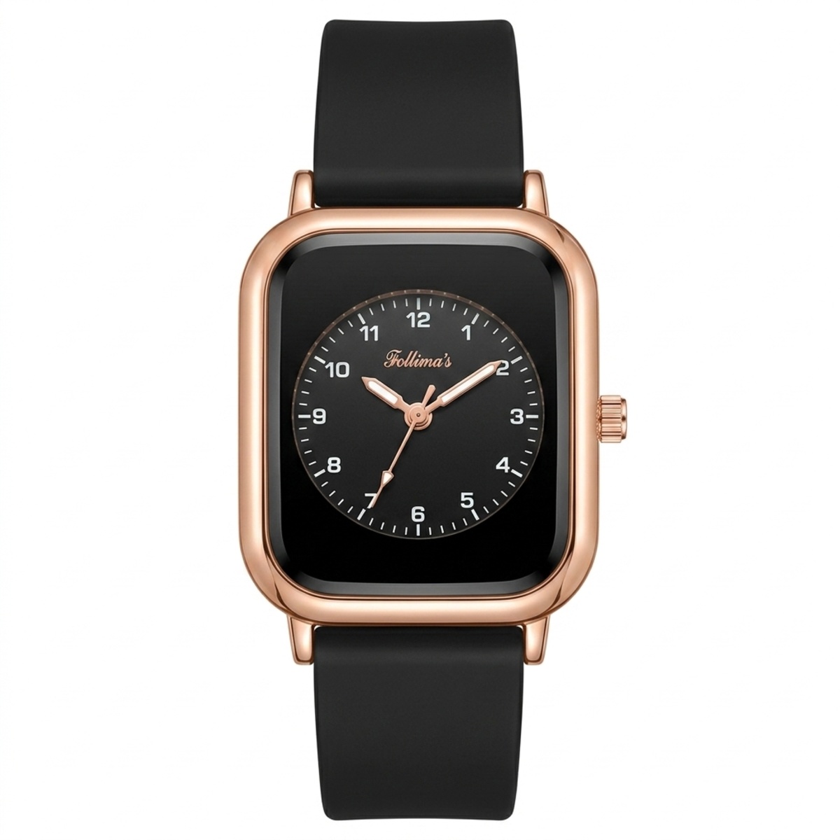 Follimas Rubber Strap Formal Watch For Women In Black & Rose Gold Color