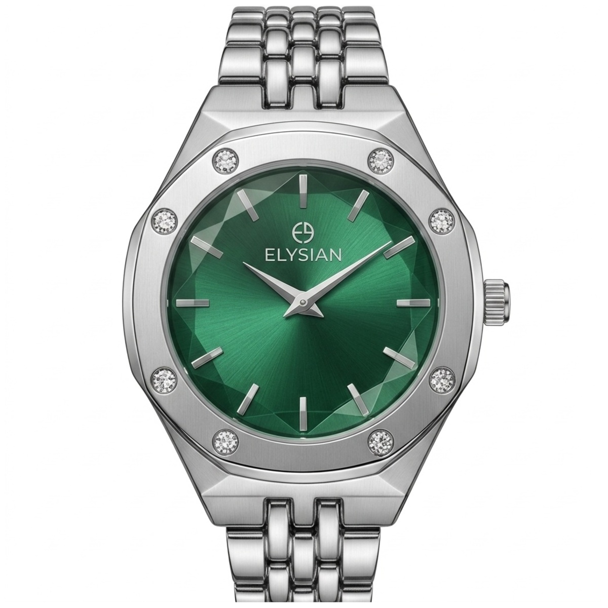 Elysian Formal Watch For Women In Silver & Green Color