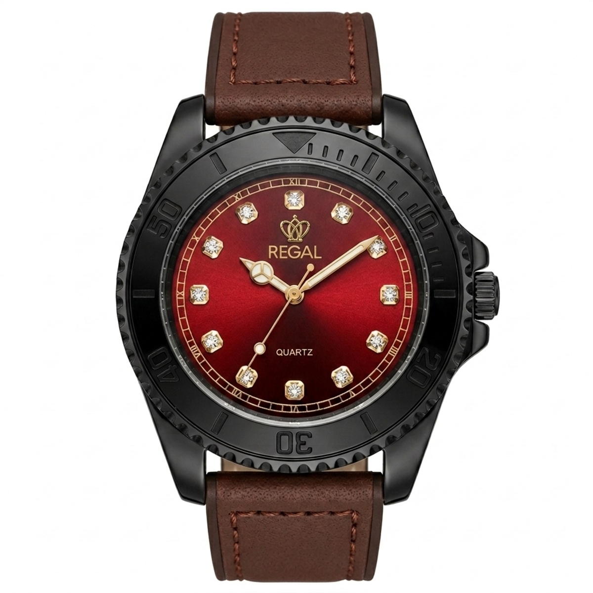 Regal Leather Strap Formal Watch For Men In Tan & Red Color
