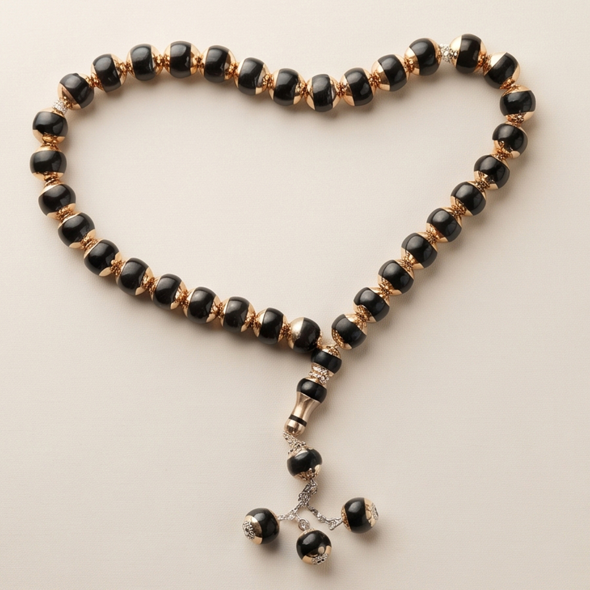 Elegant Glossy Black & Golden Accented Tasbih
