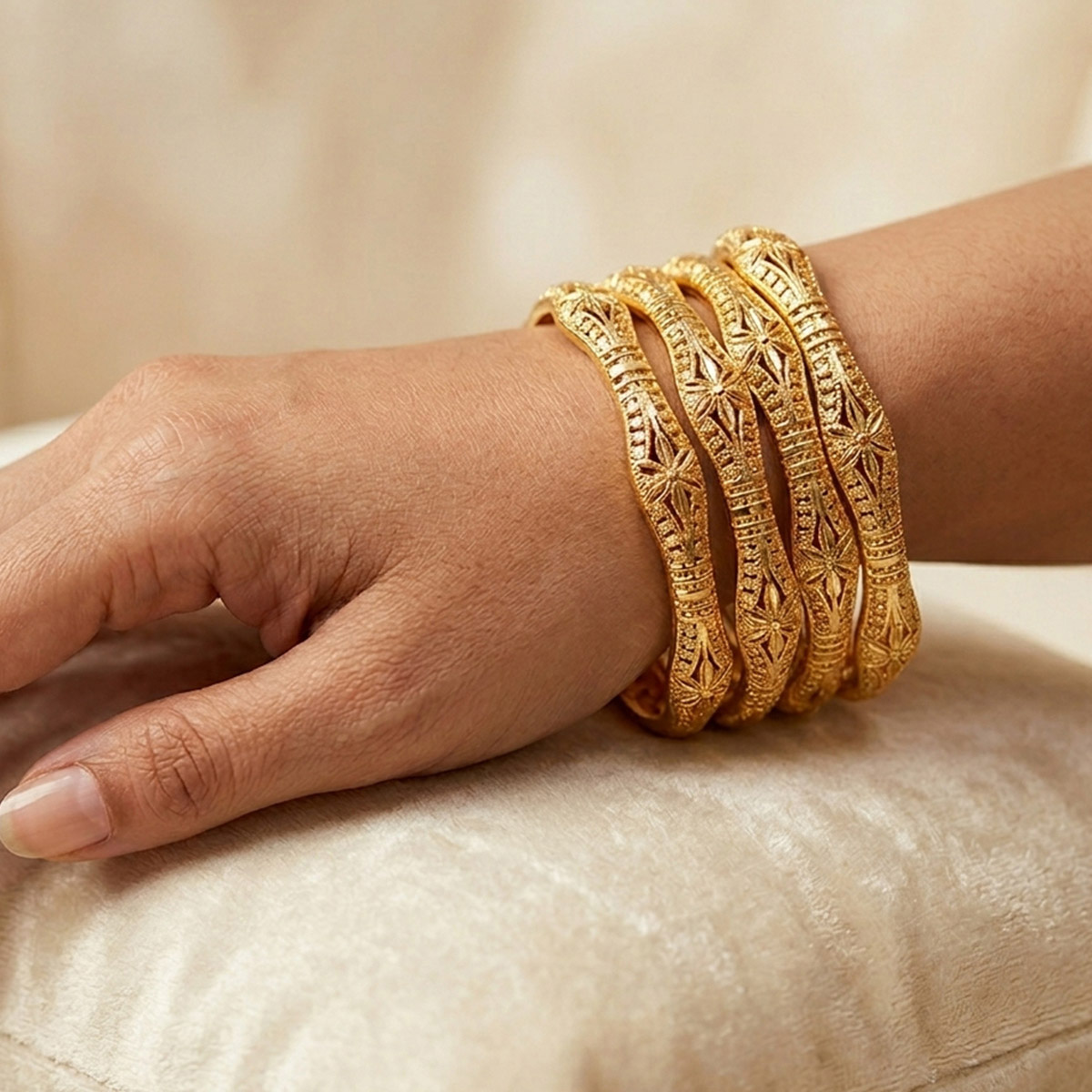 Golden Bangle Set Floral Design