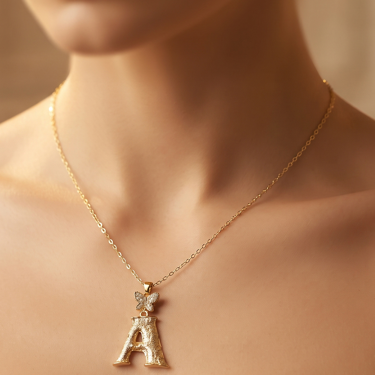 Golden Chain Necklace with Pendant Letter A
