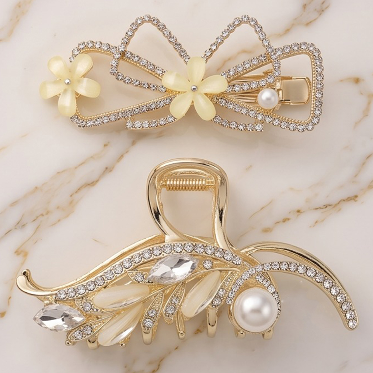 Elegant Floral and Crystal Hair Clips Set