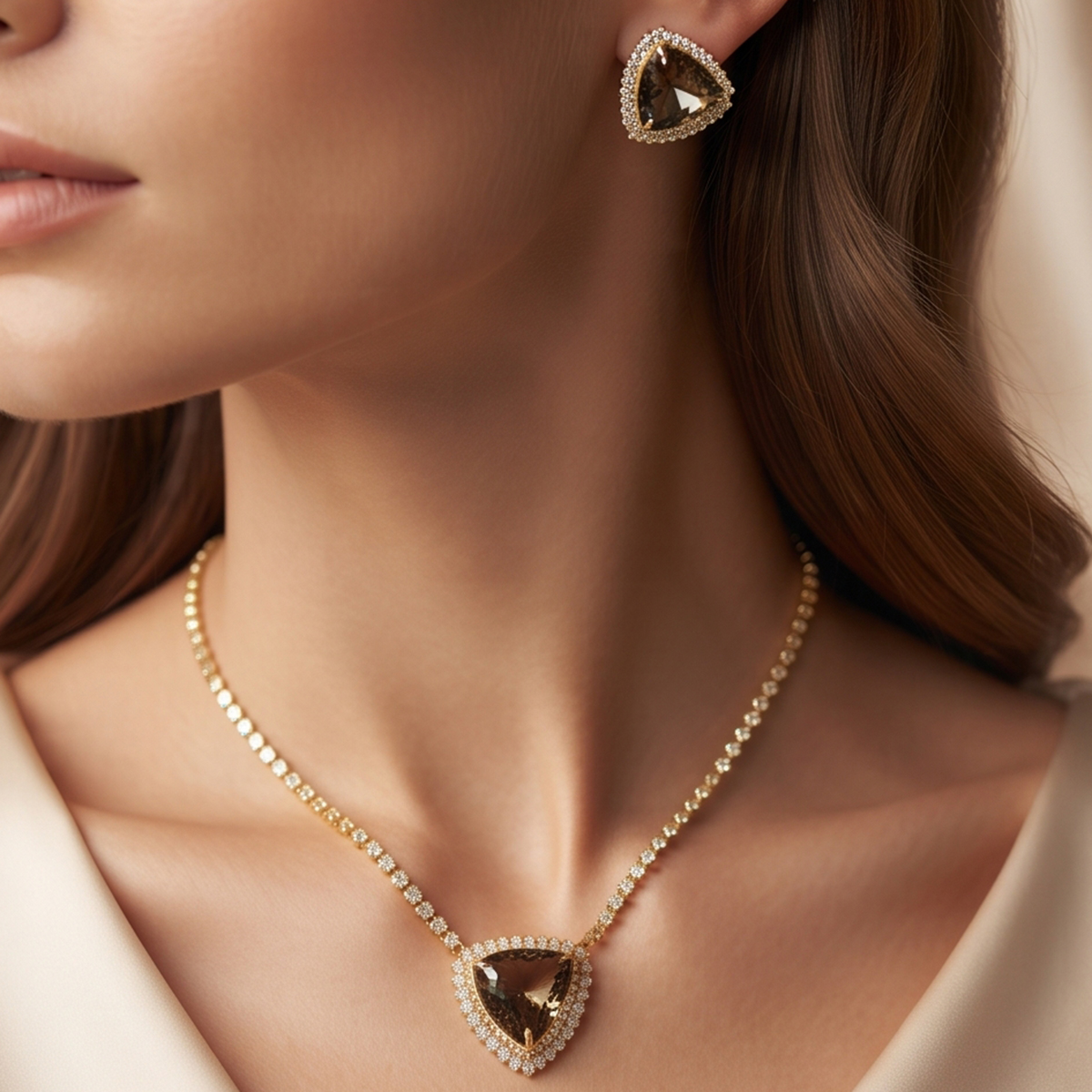 Triangular Gemstone Necklace Set For Women