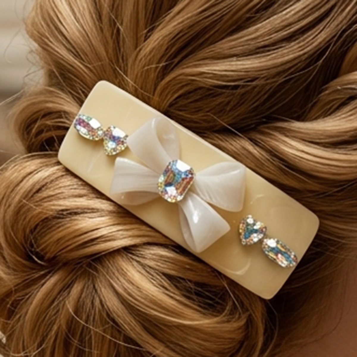 Acrylic Hair Clip with Bow and Rhinestones