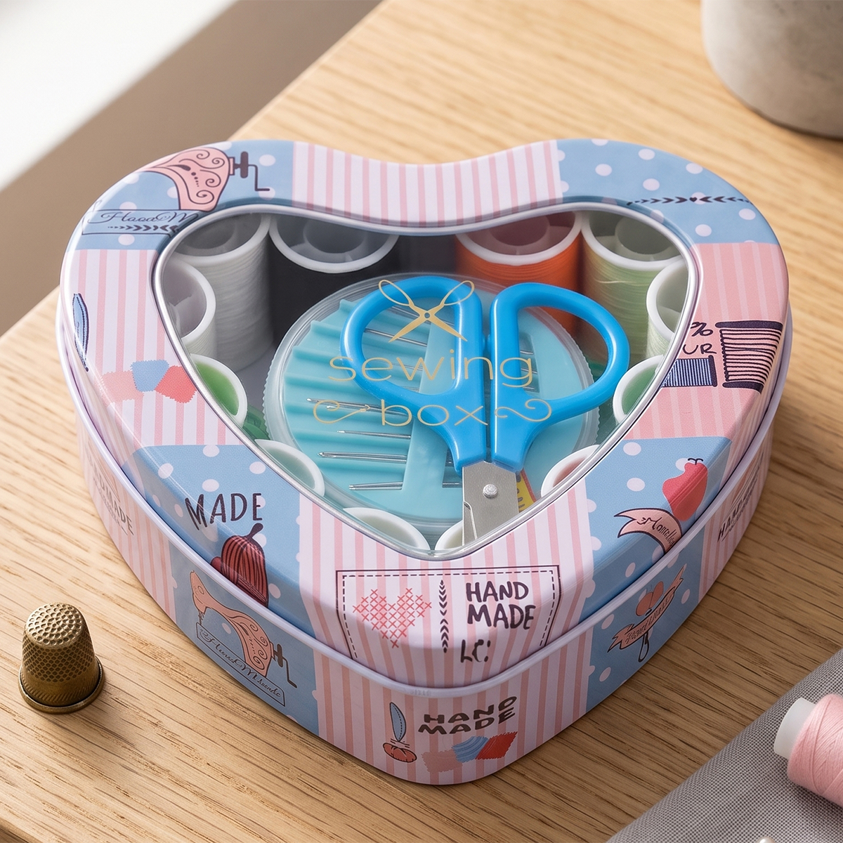 Heart Shaped Sewing Kit with Accessories and Threads