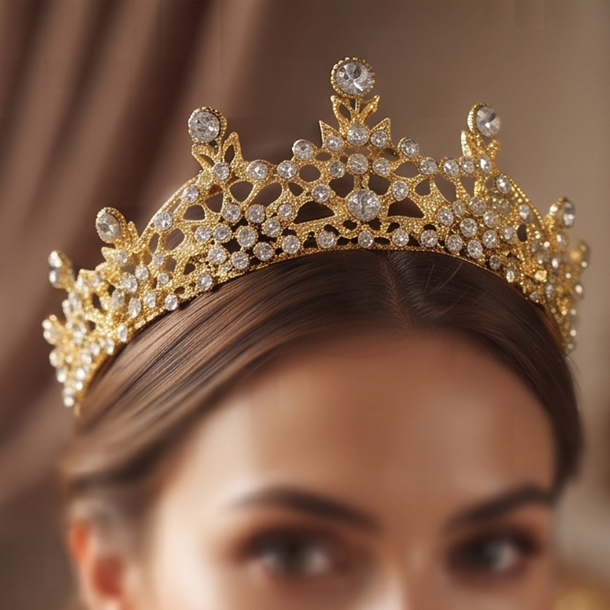 Rhinestoned Golden Bridal Crown