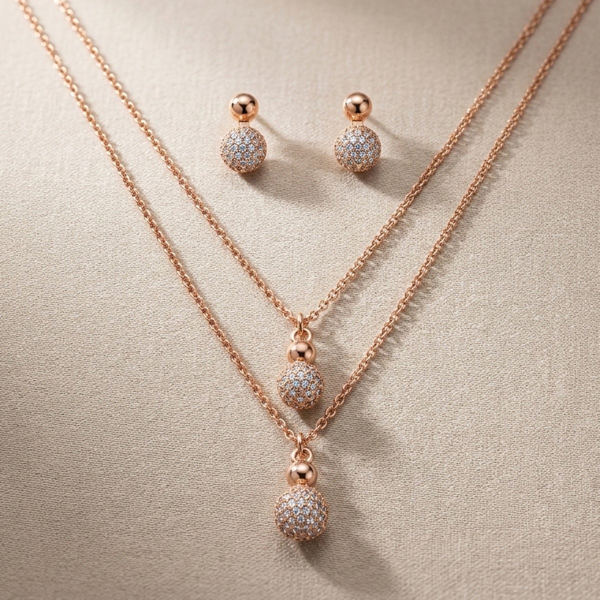 Elegant Rose Gold Necklace and Earring Set
