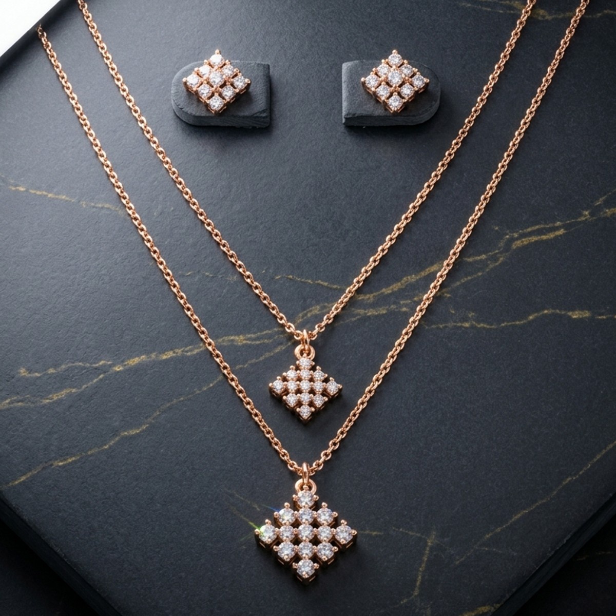 Elegant Rose Gold Necklace and Earring Set