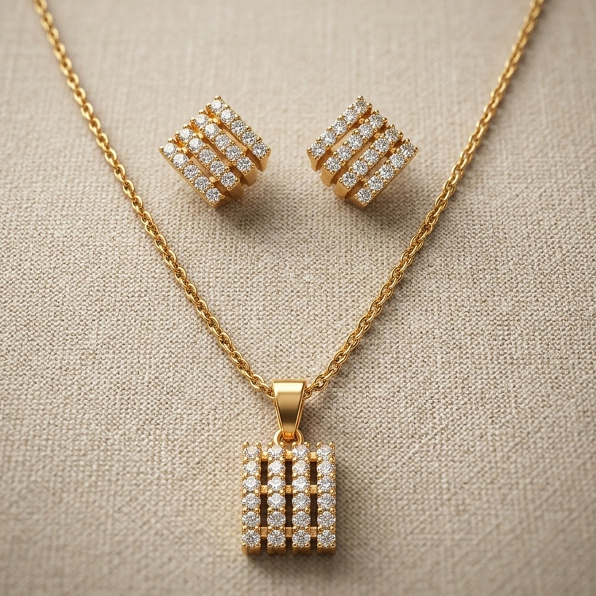 Golden-Tone Necklace and Earring Set Cubic Zirconia