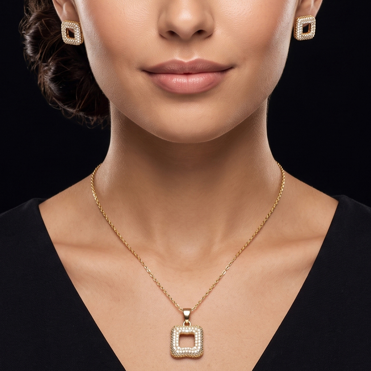 Square Chain Set Golden-Tone For Women