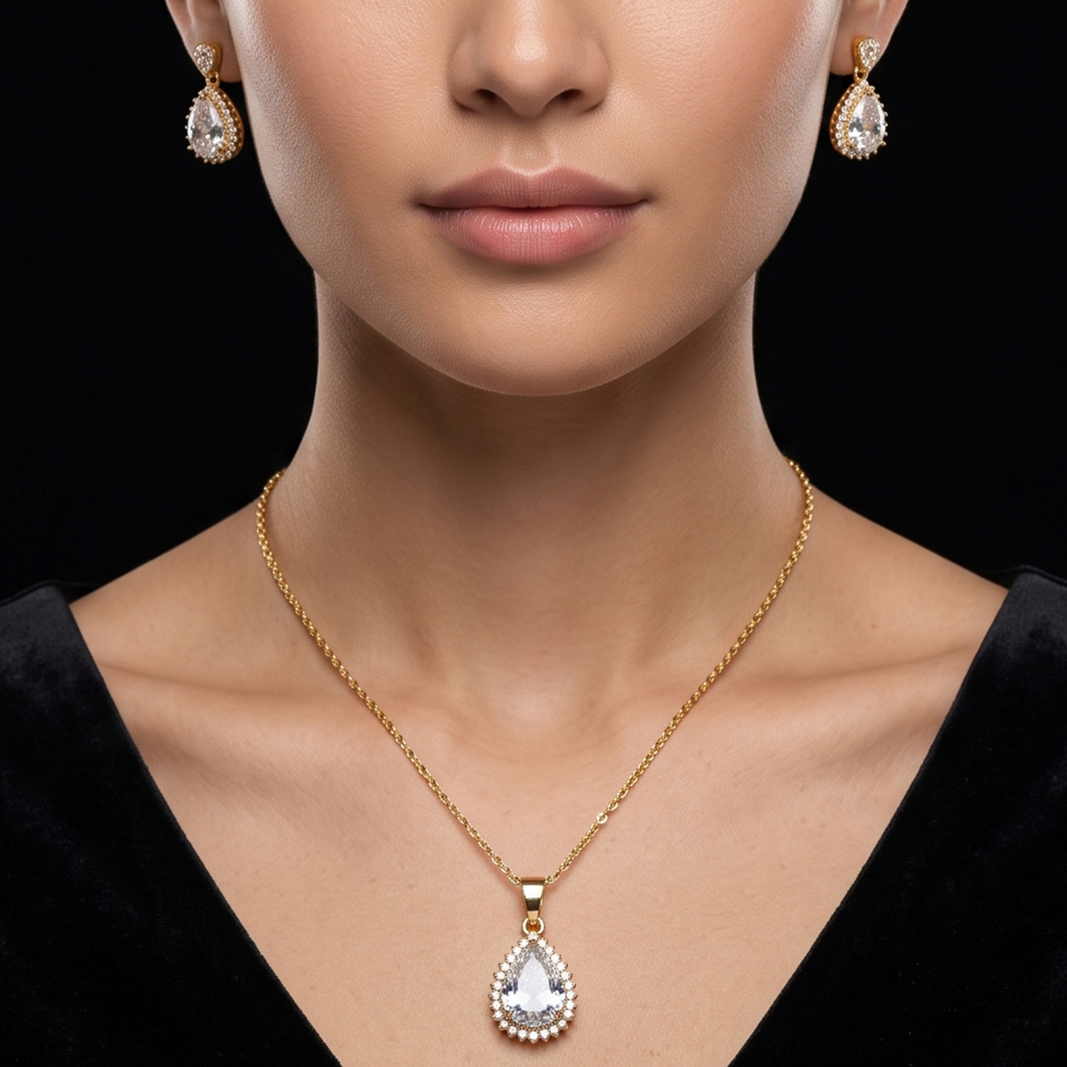 Golden And Crystal Chain Set For Women