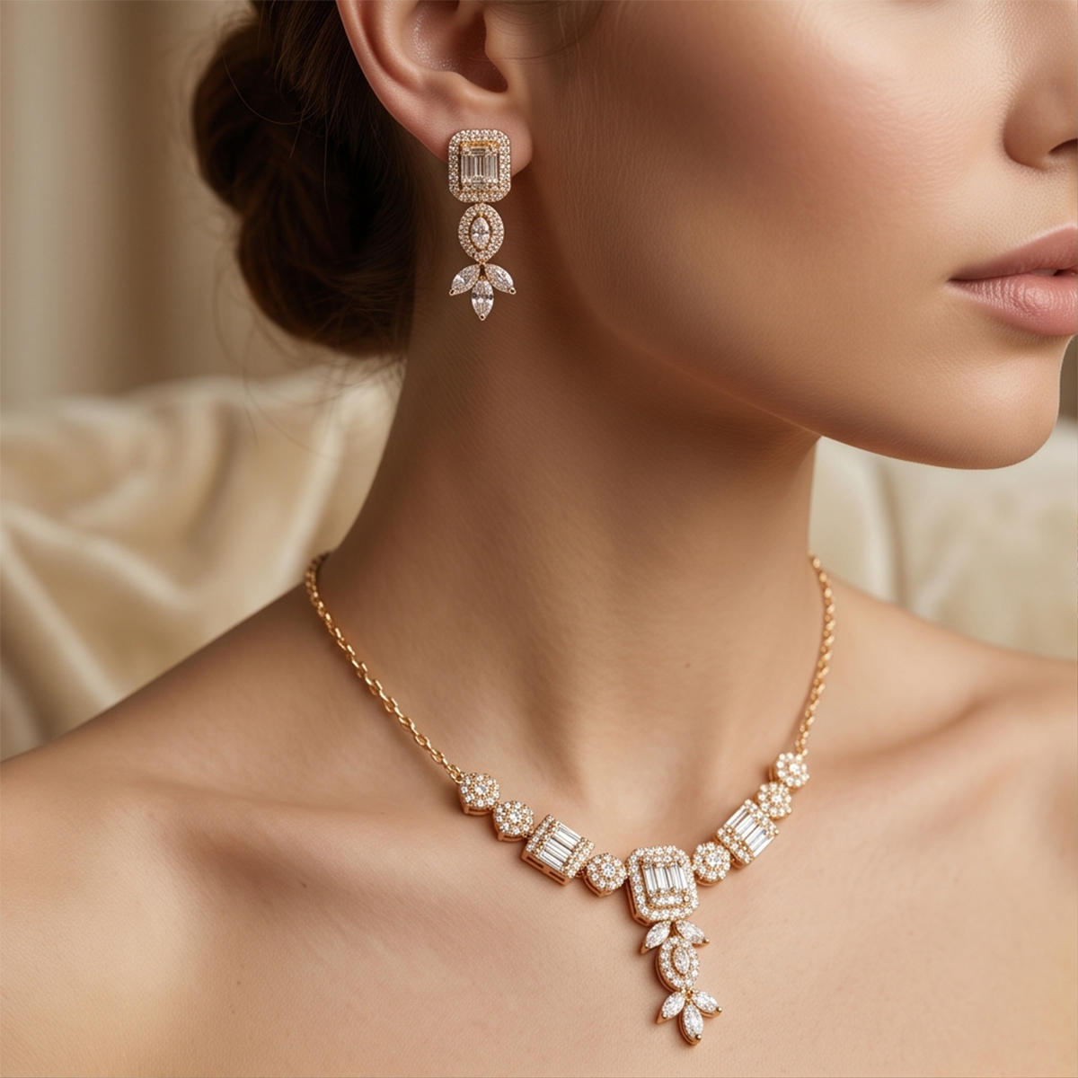 Elegant Golden And Crystal Chain Set