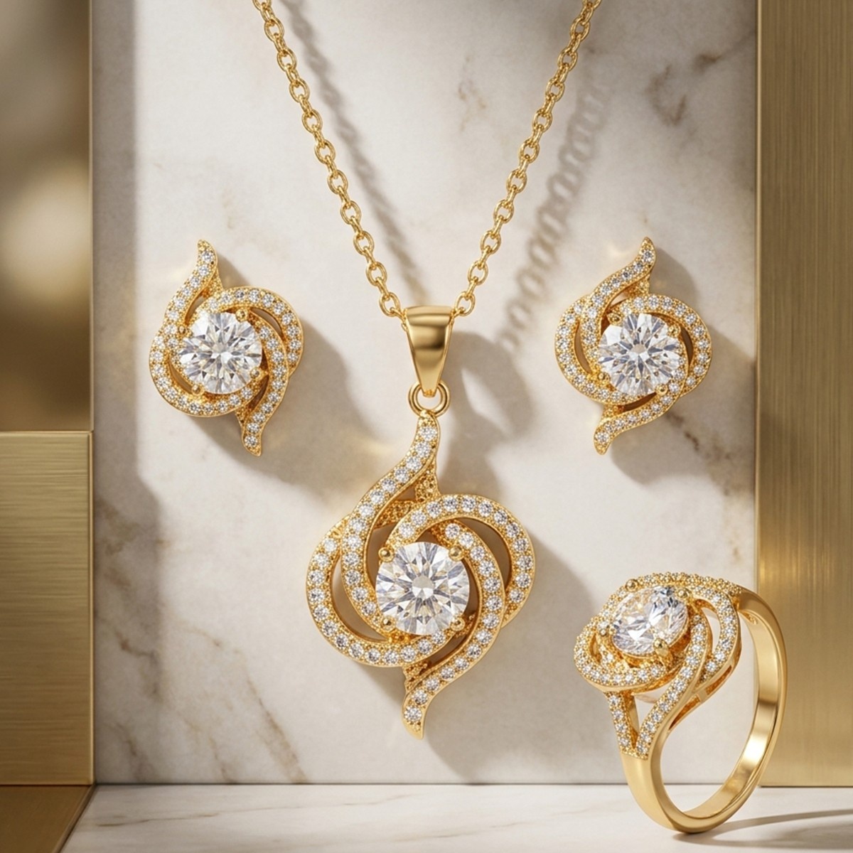 Golden and Diamond Jewelry Set