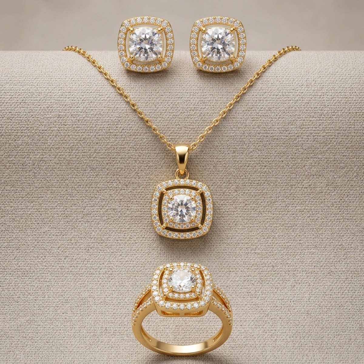 Golden-Tone Jewelry Set with Cubic Zirconia