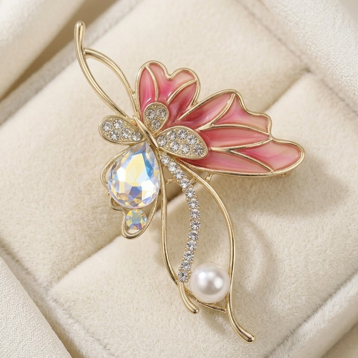 Crystal And Pearl Butterfly Brooch