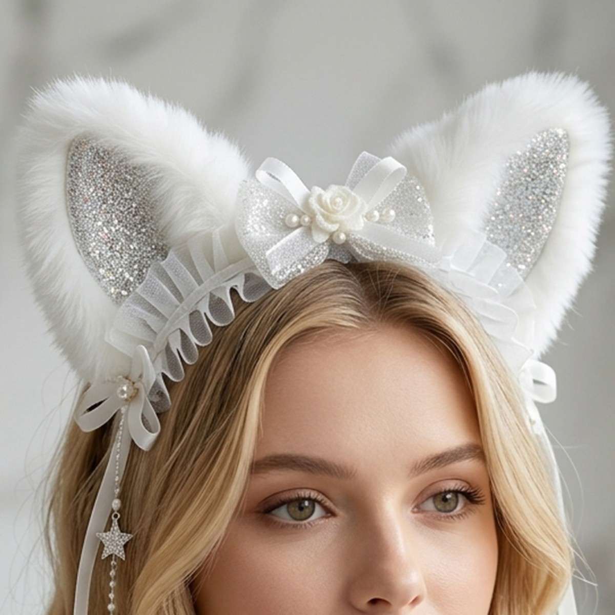Furry Cat Ear Headband White