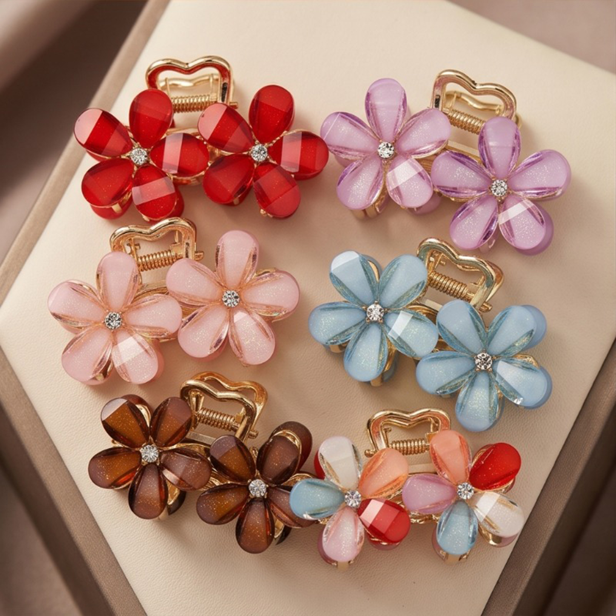 Floral Design Hair Jaw Clips 6 Pieces