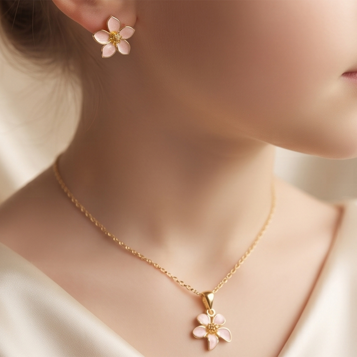 Kids Flower Necklace and Earring Set