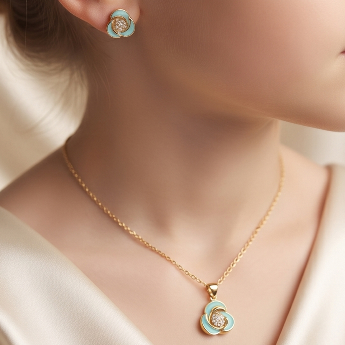 Swirl Flower Pendant Necklace & Earings Set
