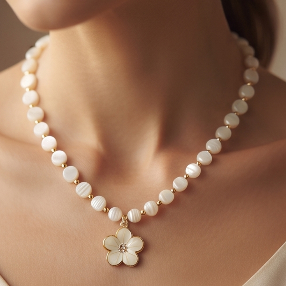 Pearl Necklace with Flower Pendant