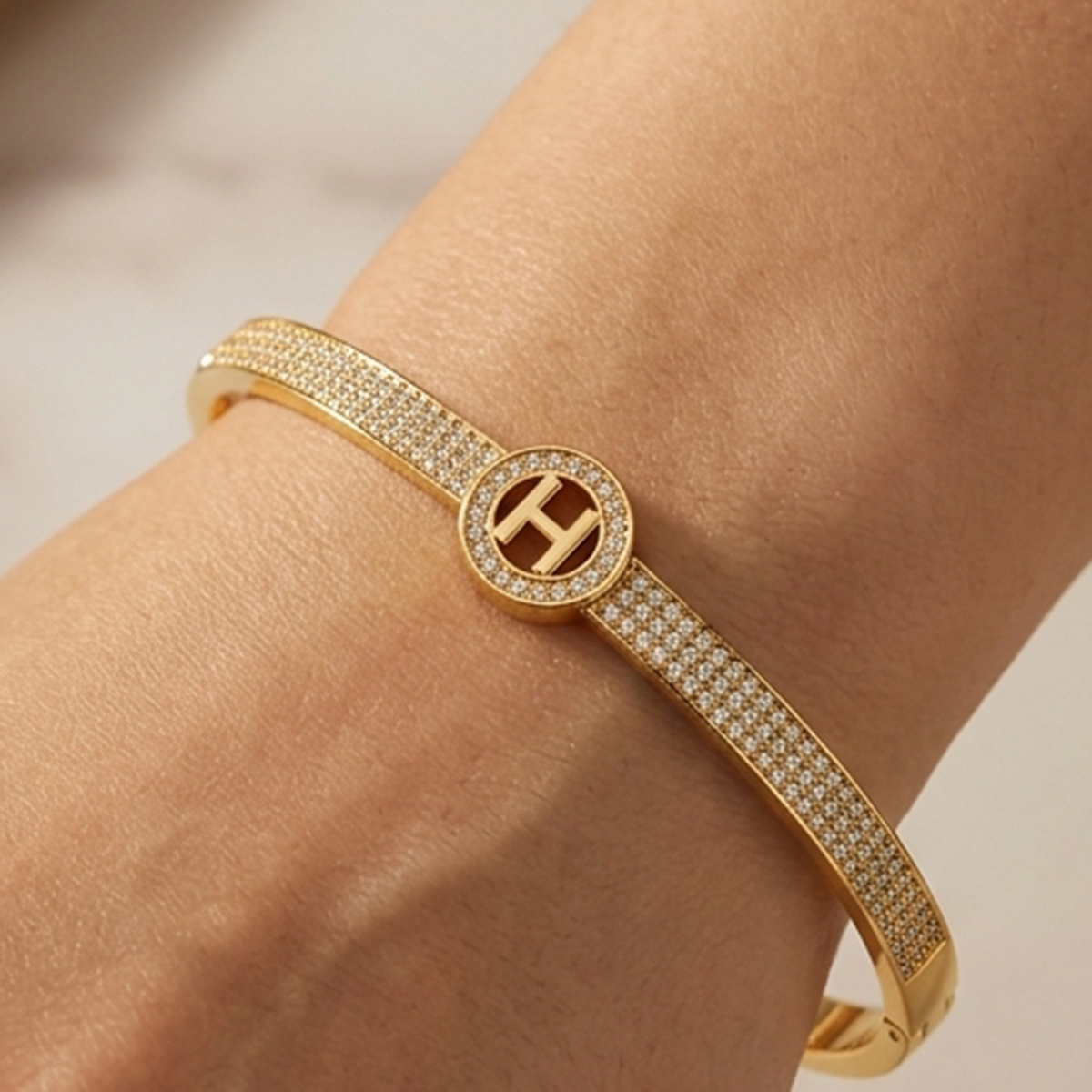 Golden Bangle with Diamond Accents