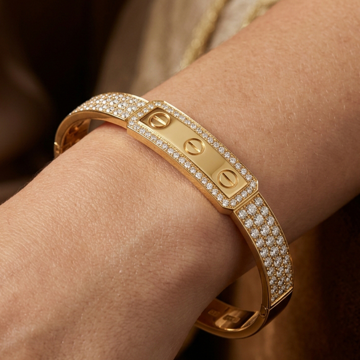 Golden Bangle with Diamond Accents